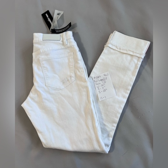 Karl Lagerfeld White Brand New Jeans Size 4 Side Fringe bottom hem Women’s - Picture 10 of 10